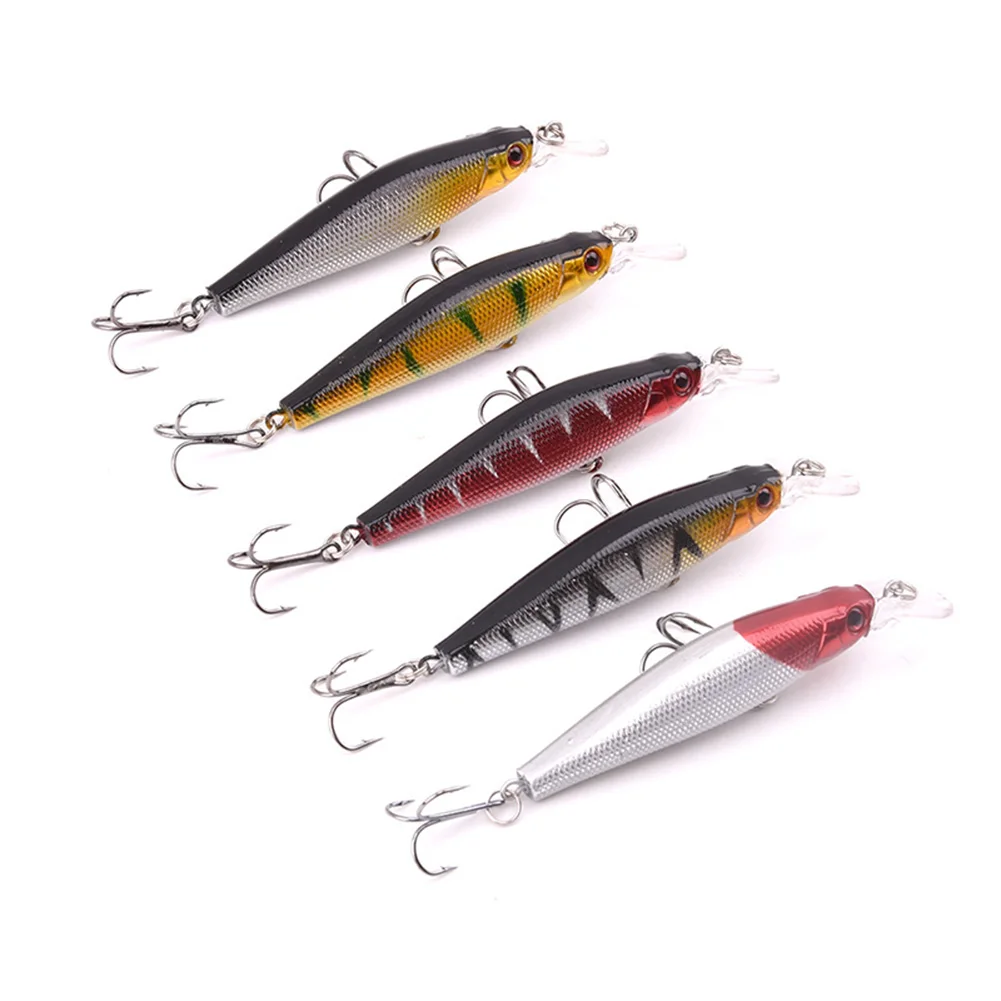 

5pcs Fishing Lures Bionic Bait 3D Eyes 85mm Double Hooks Artificial Hard Bait ALS88
