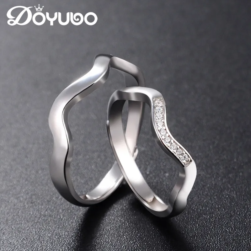 

DOYUBO Authentic 925 Sterling Silver Lovers Rings For Men&Women Adjustable Size Luxury Solid Silver Couples Wedding Rings VB255