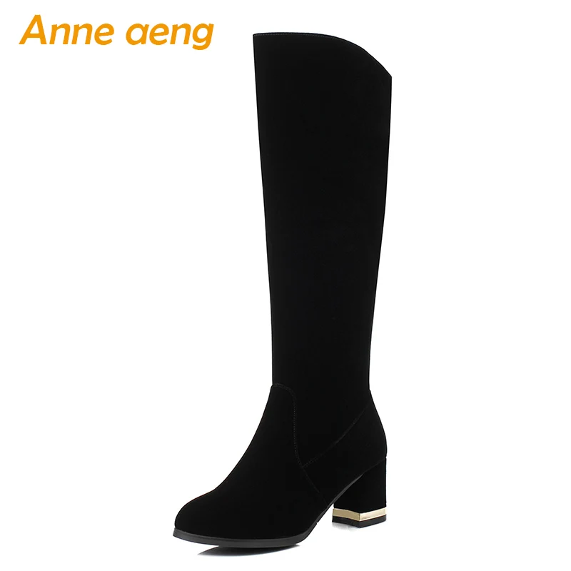 

2018 New Winter Women Knee-High Boots High Heel Round Toe Zipper Elegant Sexy Ladies Women Shoes Black Long Snow Boots Big Size