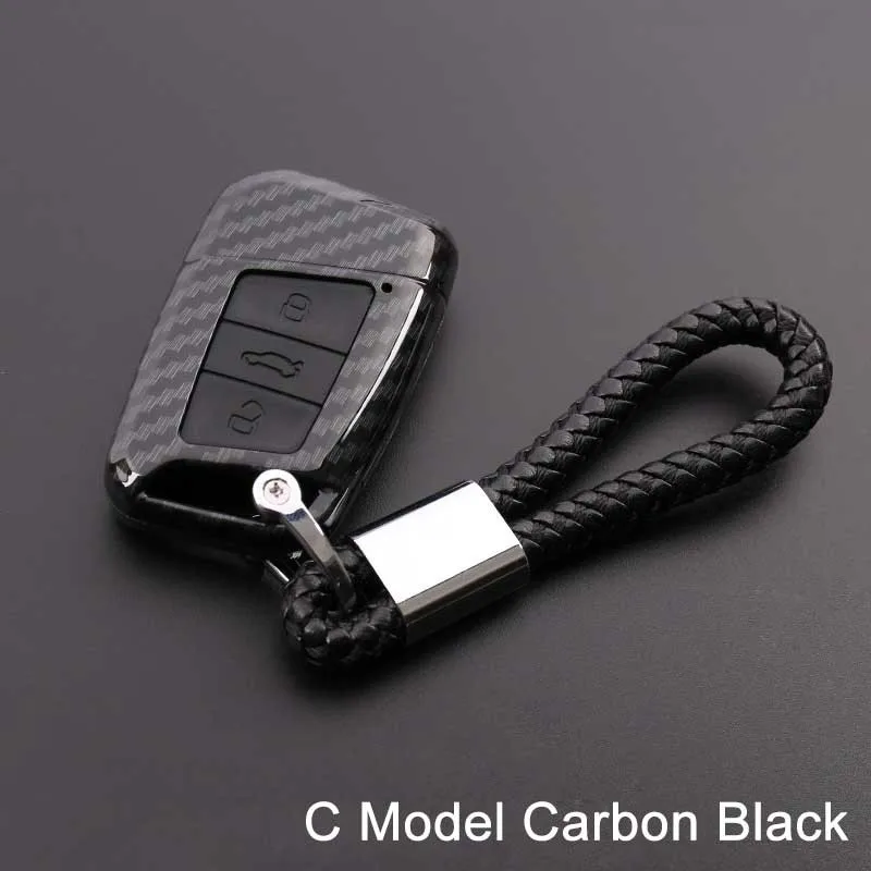 Автомобильный чехол для ключей из углеродного волокна для Volkswagen polo passat b5 golf 4 5 6 mk6 tiguan Gol CrossFox Plus Eos Scirocco Beet брелок - Название цвета: C carbon black