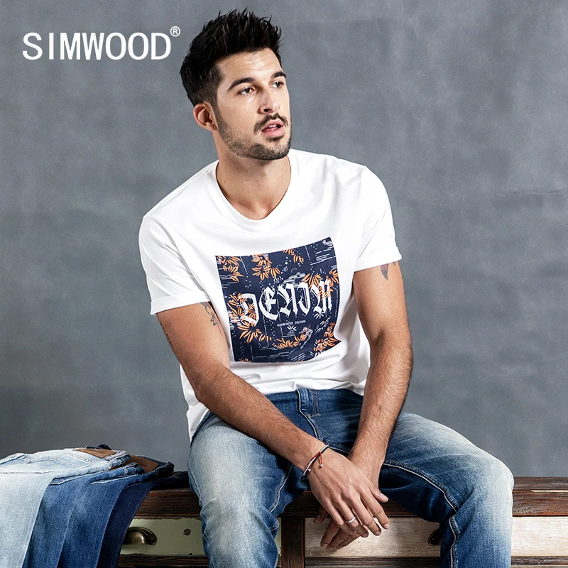 

SIMWOOD 2019 Men t shirts Summer Fashion Slim Casual Plants Print Tops Brand Modis Male O-Neck Short Sleeve Tees camiseta 190065