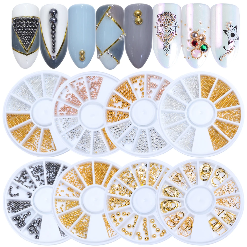 

1 Wheel Steel Nail Art Rhinestones Glitter Metal Beads Gold Silver Jewelry Mini Caviar Design DIY Nail Studs Manicure LA662