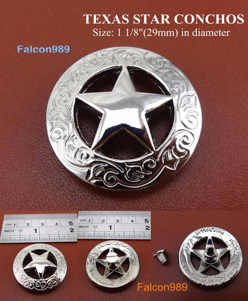 Glod Silver Brass 1-1/8" Western Texas Concho Big Star Conchos Saddle 28mm 