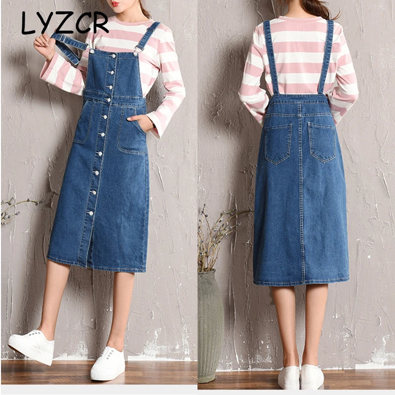 Denim Strap Button Skirt Plus Size 5xl Long Maxi Denim Skirts for Women