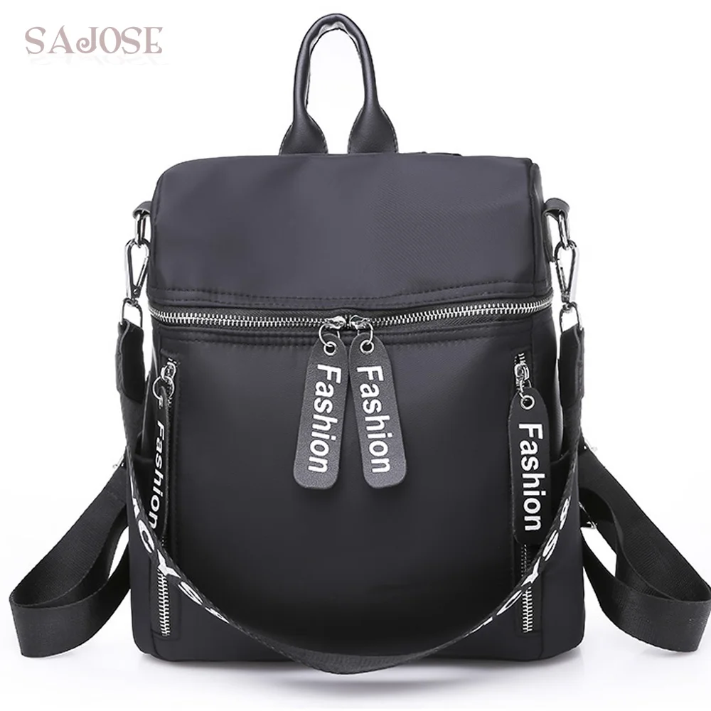 Women Nylon Backpacks Fashion Medium Student Black Casual Simple