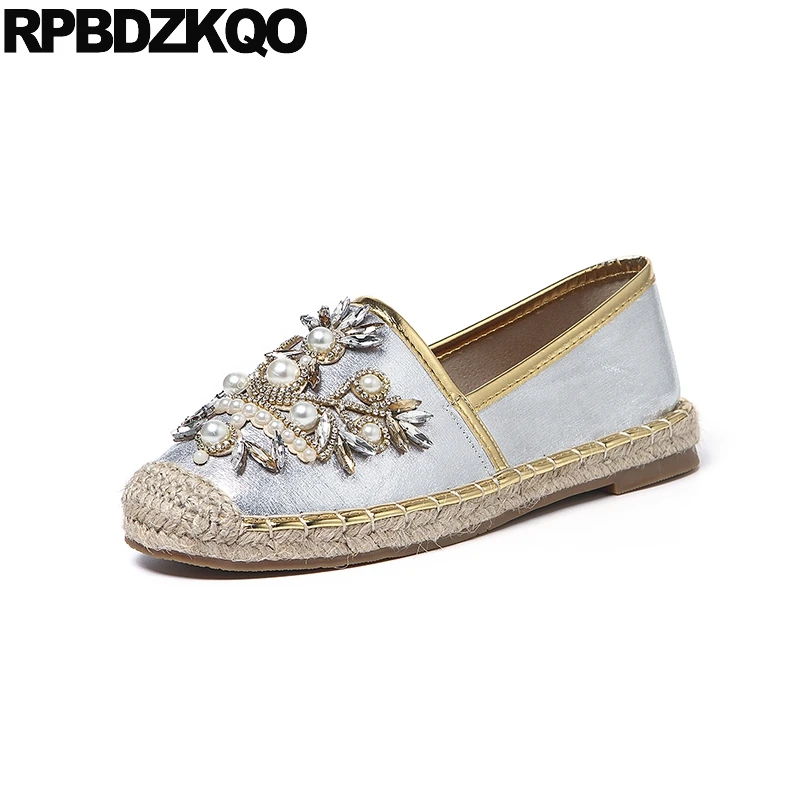 Straw Woven Chinese Embroidered Shoes Hemp Flats Women Handmade Elastic