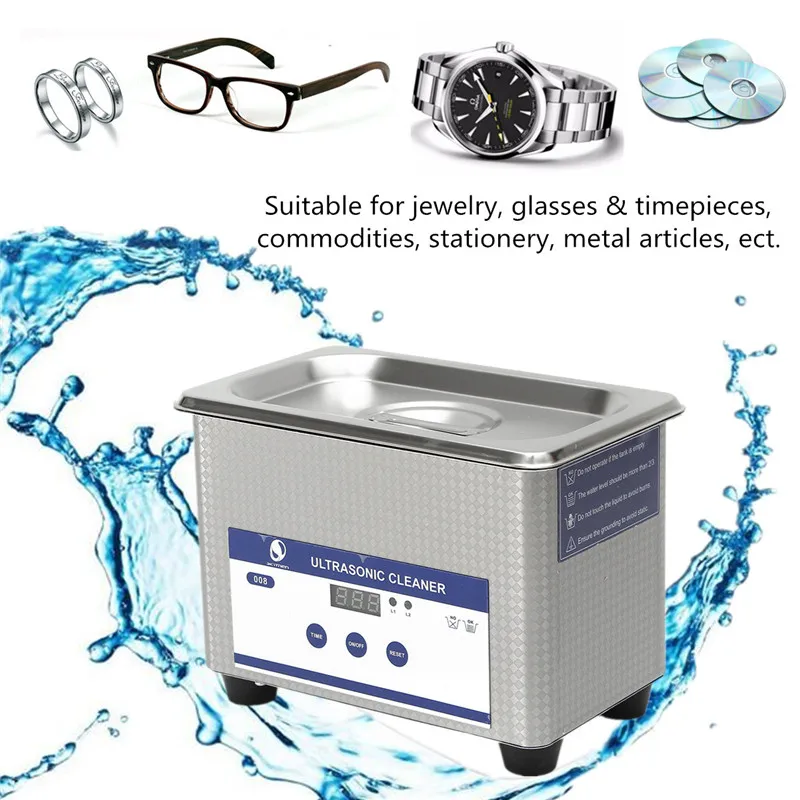 

AC 100-120V 60Hz 35W 0.8L Ultrasonic Cleaner + Cleaning Basket + Cleaning Lid US plug Stainless Steel Timer Display Time Control
