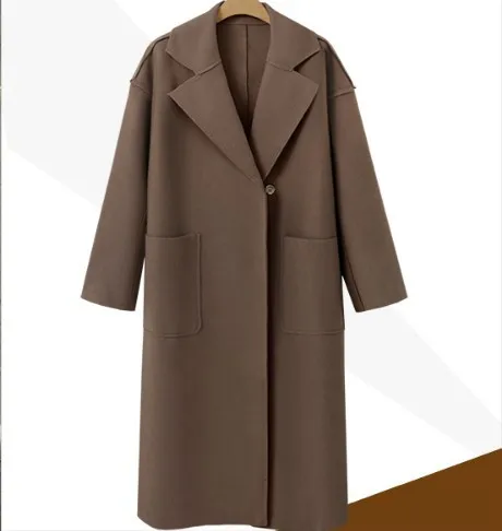 Danjeaner зимнее пальто без пояса женское классическое шерстяное пальто с отложным воротником большой размер длинный Бежевый Тренч пальто Верхняя одежда