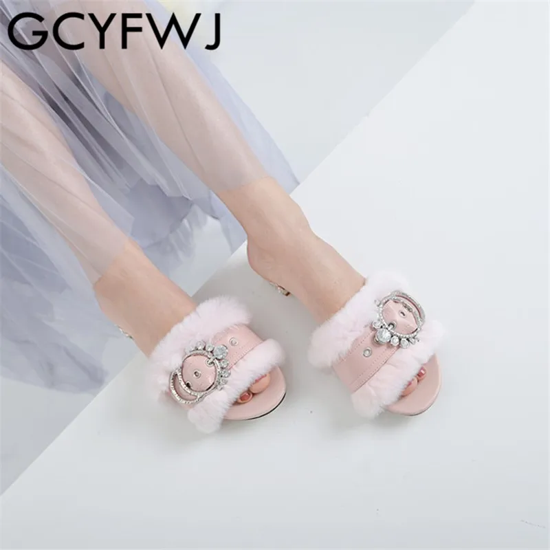 GCYFWJ/женские меховые тапочки в Корейском стиле фигурные стразы женская обувь с