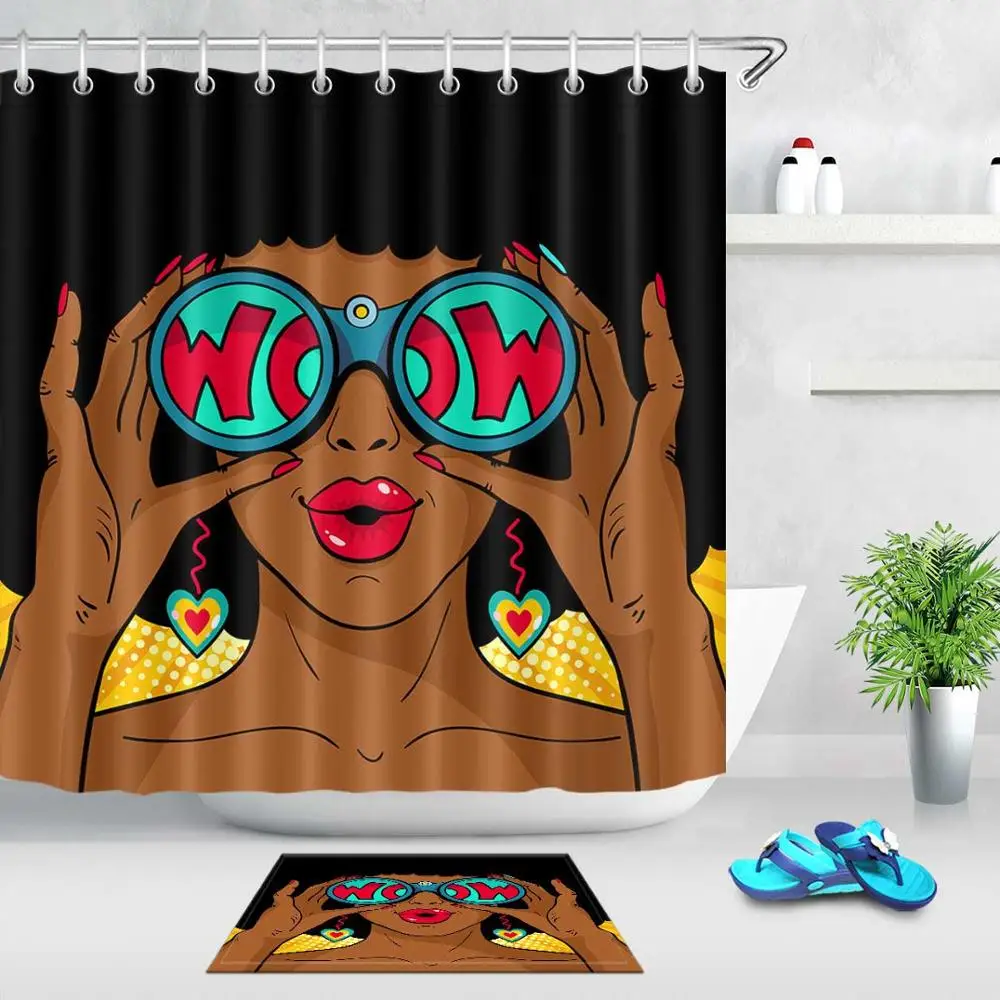LB Сексуальная африканская американская Женская занавеска для душа s ванная занавеска поп-арт ретро комический стиль водонепроницаемая ткань для ванной Декор - Цвет: 11986