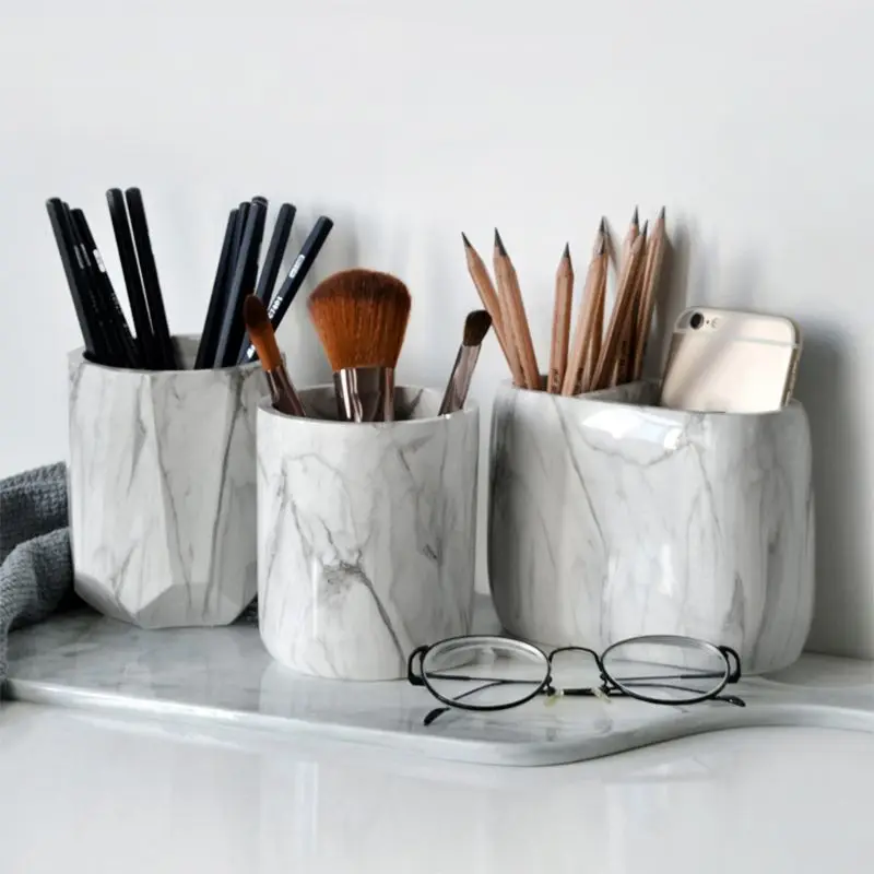 1 шт. 4 вида опционально современные офисные креативные держатели для ручки кисти для макияжа ваза коробка для хранения с мраморным зерном настольная стойка инструмент