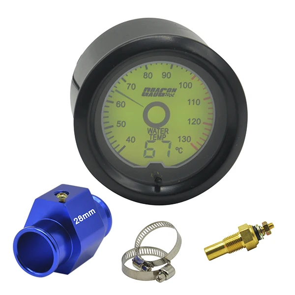 Water T-FIT28mm Дракон Калибр 52 мм 7 цветов подсветка ЖК-указка цифровой датчик температуры воды 40-130 градусов Цельсия Температура оборудована для датчика - Цвет: Water T-FIT28mm