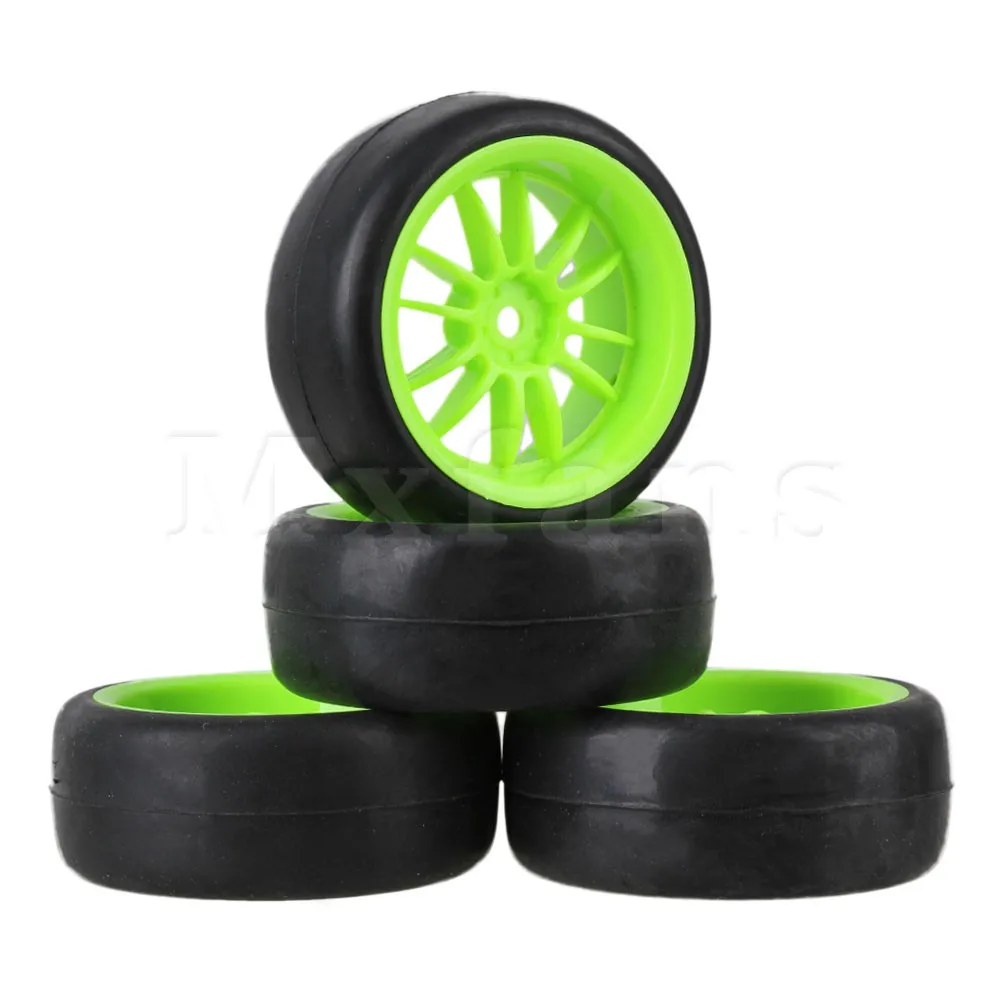 Mxfans 4 x RC 110 On Road Car Rubber Smooth Tyre & 12 Spoke Plastic