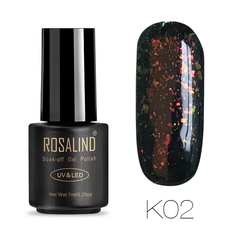 Rosalind гель 1S Блестящий Galaxy 7 мл, флакон, черный цвет, необходимый черный гель для ногтей, цветной Блестящий замачиваемый Гель-лак, УФ светодиодный Гель-лак - Цвет: RAK02
