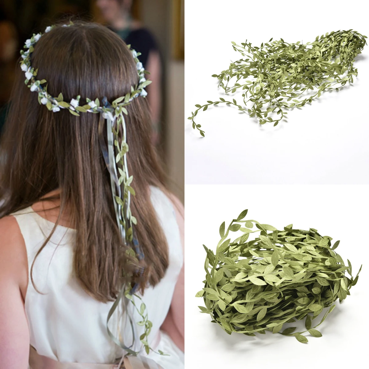 

20 Meters Green Leaves Rattan Silk Leaf Artificial DIY Wreath Garland For Wedding Decoration Gift Scrapbooking Craft Fake Flower