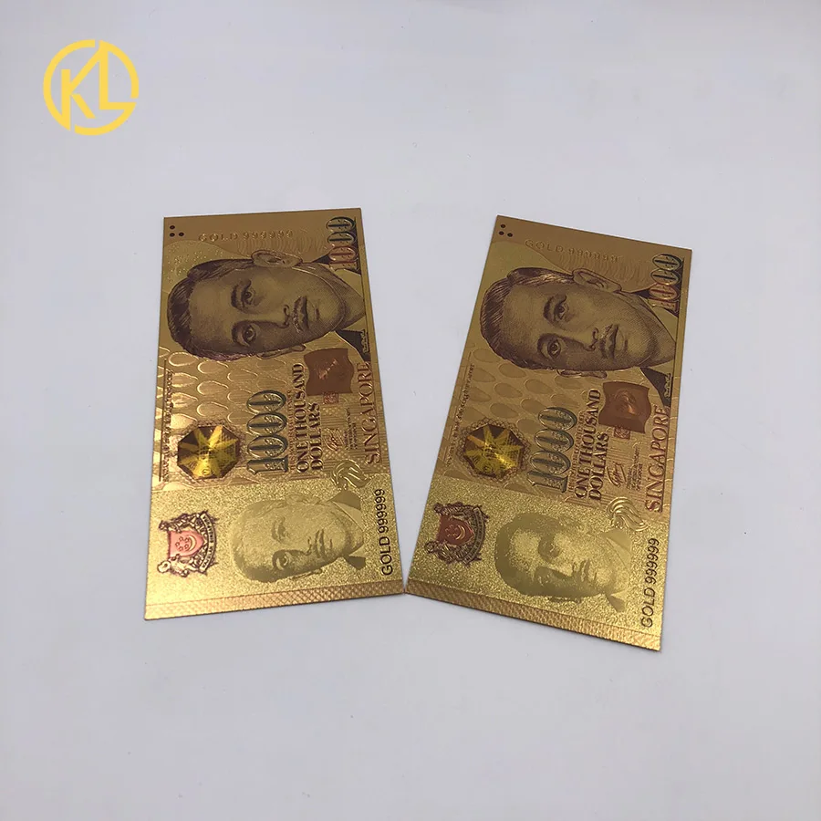 

2 pcs Singapore Golden 1000 Banknote Plastic Money Gold Foil Fake Bank Note Banknotes for Collection Decoration Birthday Gifts
