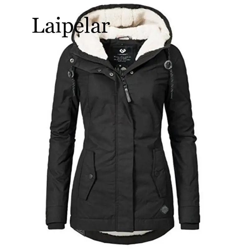 

Laipelar Black Cotton Coats Women Casual Hooded Jacket Coat Fashion Simple High Street Slim 2019 Winter Warm Thicken Basic Tops