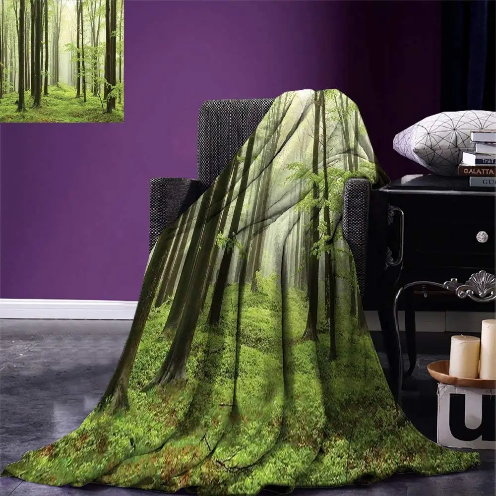 Landscape Throw Blanket Beech Forest Morning Haze in the Mountains of