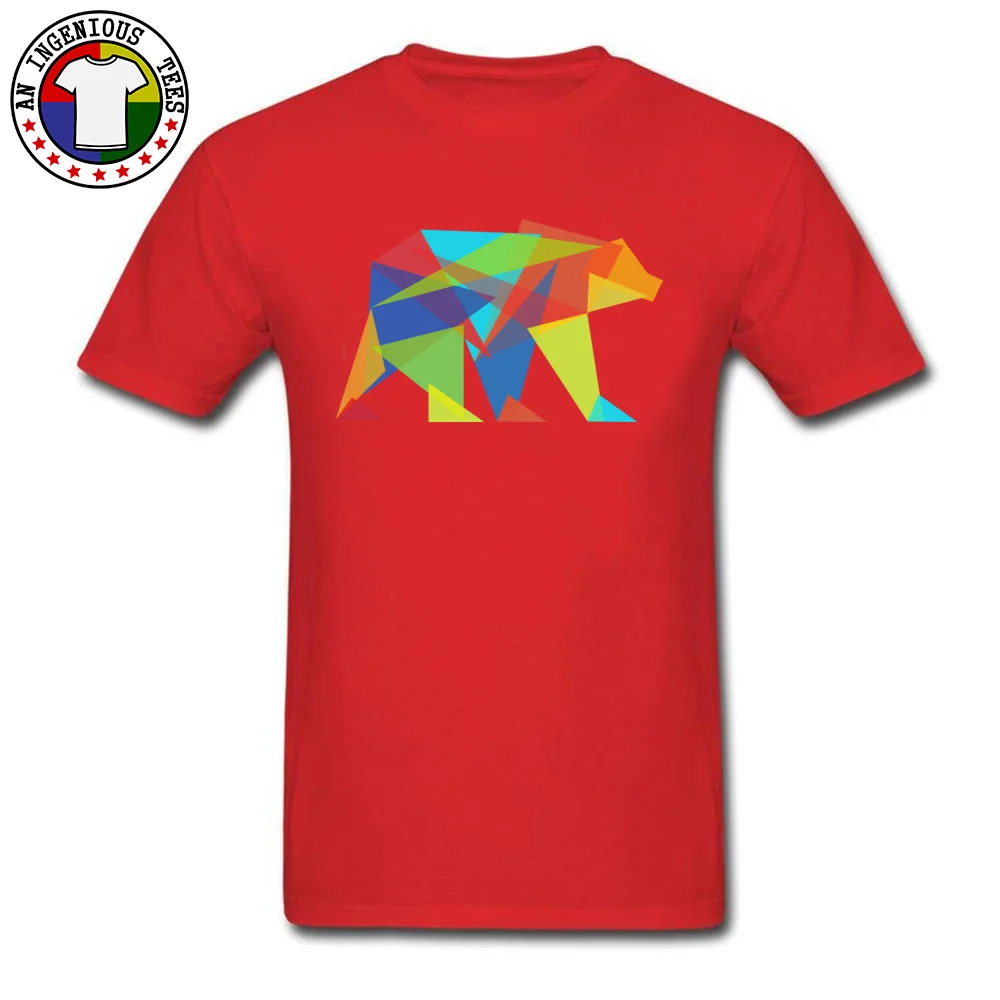Fashionable Fractal geometric bear Summer Short Sleeve Tshirts Father Day O Neck Pure Cotton Tops Shirt for Men T-shirts Group Fractal geometric bear red