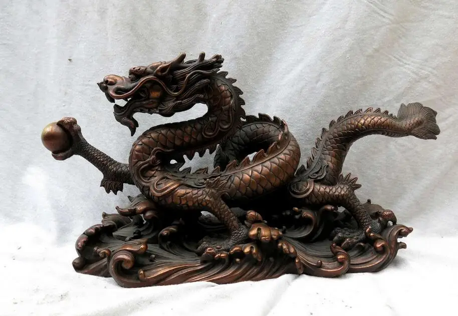 

Red Bronze sculpture China carved mythical creatures water dragon copper Statue