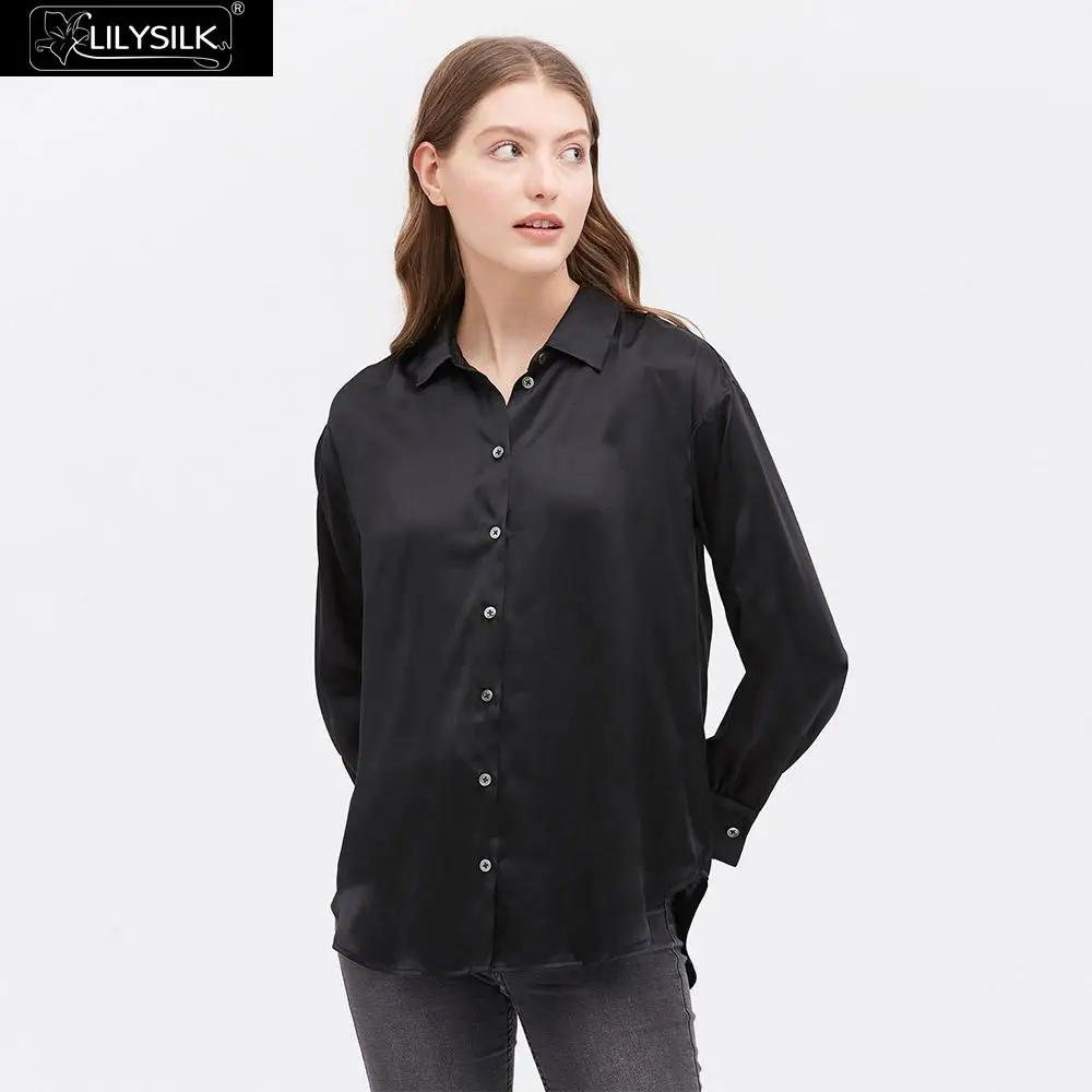 LilySilk шелковая блузка рубашка Женская Повседневная стильная Базовая Женская Новая - Цвет: Black