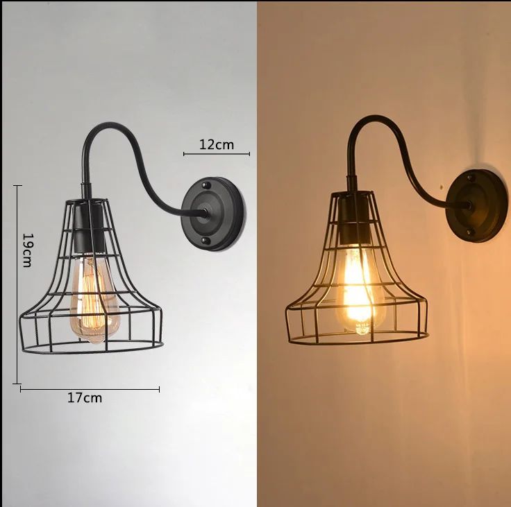 Промышленный Черный Металлический Настенный одиночный E27 Edison держатель лампы винтажный Ретро Железный настенный светильник с абажуром для лофт бар домашний декор