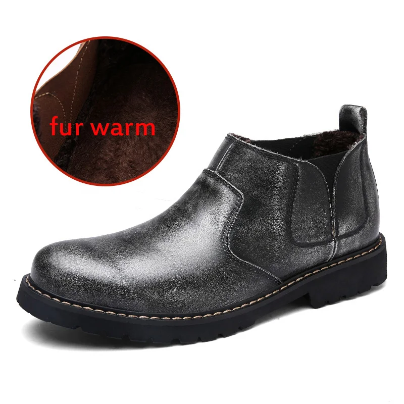 Г., новые модные мужские ботильоны теплые зимние ботинки из натуральной кожи мужская обувь ручной работы с коротким плюшем и мехом - Цвет: gray cotton