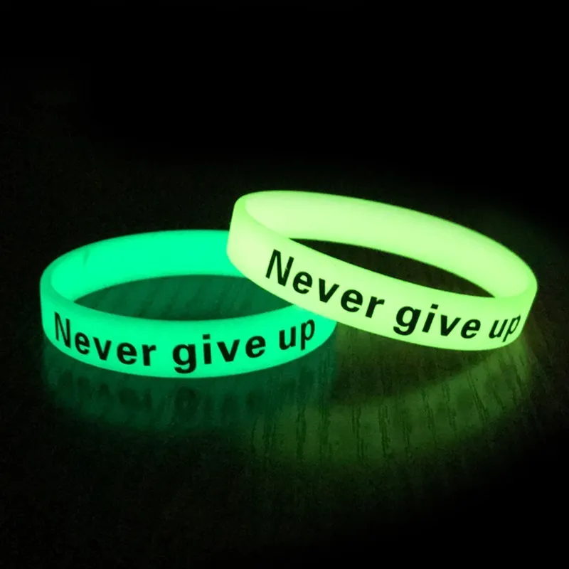 

5pcs 2019 New Fashion Men Women Silicone Rubber Bracelet Never Give Up Glow in the Dark Sport Basketball Wristband for Women Man