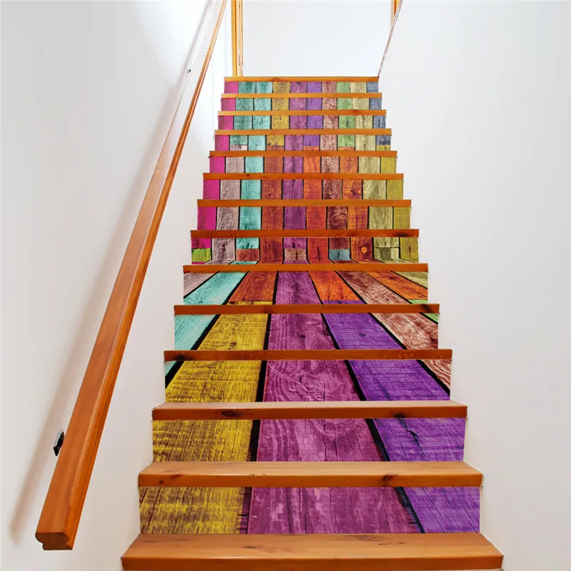 

13 Pieces/Set Creative DIY 3D Stairway Stickers Color Cabin Pattern for House Stairs Decoration Big Staircase Wall Sticker