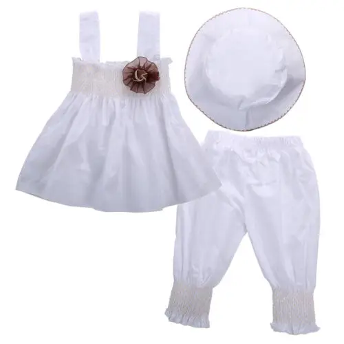 2019 New Hot Sale Toddler Baby Kids Girls Tops Dress Pants Hat 3pcs Wedding Party Suits Outfits | Мать и ребенок