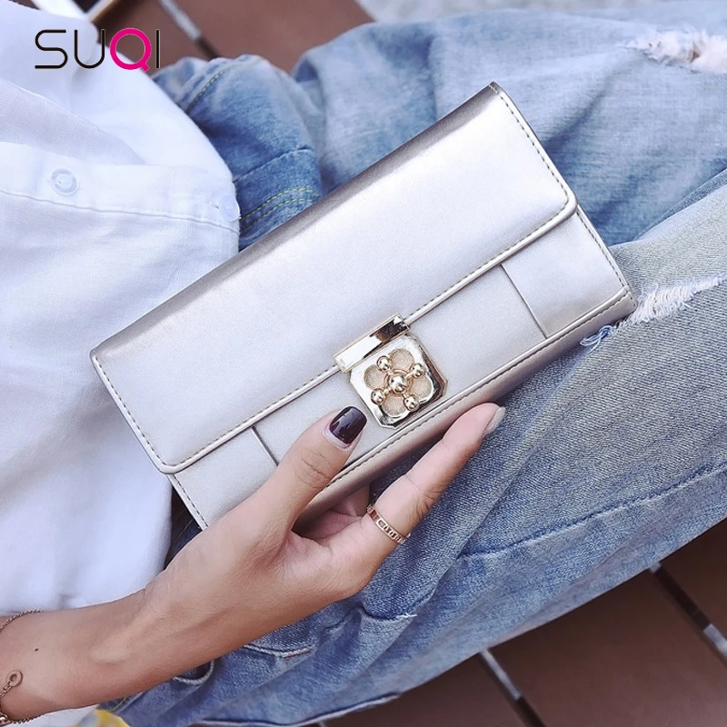 

SUQI Women Wallet New Lady Wallet Lock Female Wallets Pu Wallet For women purse Luxury Designer High Quality Famous Brand