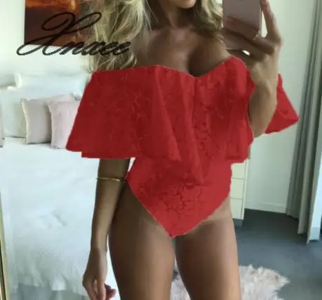 Women Jumpsuit Short Ruffled Off Shoulder Lace Bodycon Bodysuit Tops Women Jumpsuit Short Ruffled Off Shoulder Lace Bodycon Bodysuit Tops