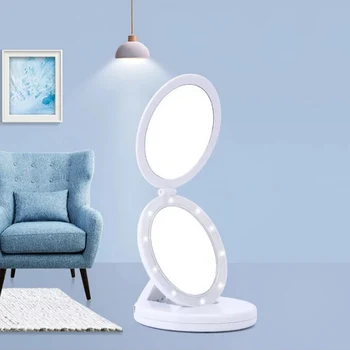 

1X/5X Magnification LED Lighted Makeup Mirror Double Folding Travel Portable Mirrors Hot Mdf