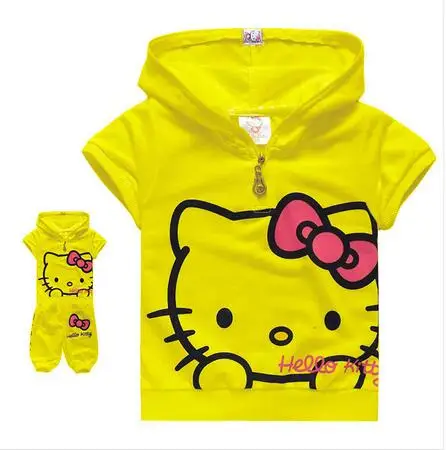 

2016 free ship Children's Clothing Set cute hello kitty kids short sleeve T-shirt + pants children/kids suit, kids clothes