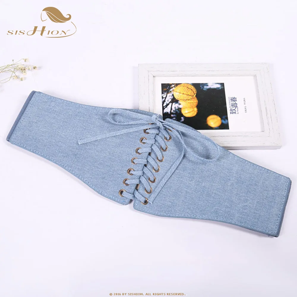 SISHION/Новое винтажное Синее джинсовое платье QY0105 для женщин, однотонное эластичное женское платье на шнуровке с бантом