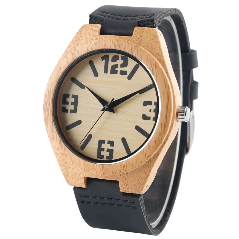 

Men's Watch Genuine Leather Band Strap Fashion Women Quartz Watches Bamboo Nature Wood Casual Exquisite Gift relogio masculino