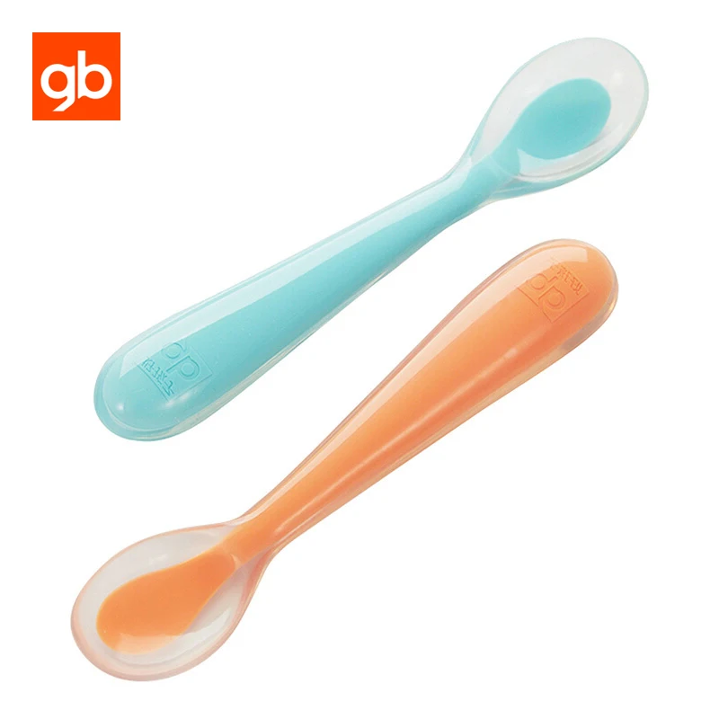 

GB Silicone Baby Training Spoon Soft-tip BPA Free Infant Feeding Utensils Portable Flatware for 4-12 Months Old Baby