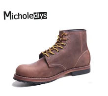 2019 Micholediy ручной работы красная Мужская обувь люксовый бренд массивные кожаные британские зимние ботинки Мужская Рабочая обувь коричневые ботинки
