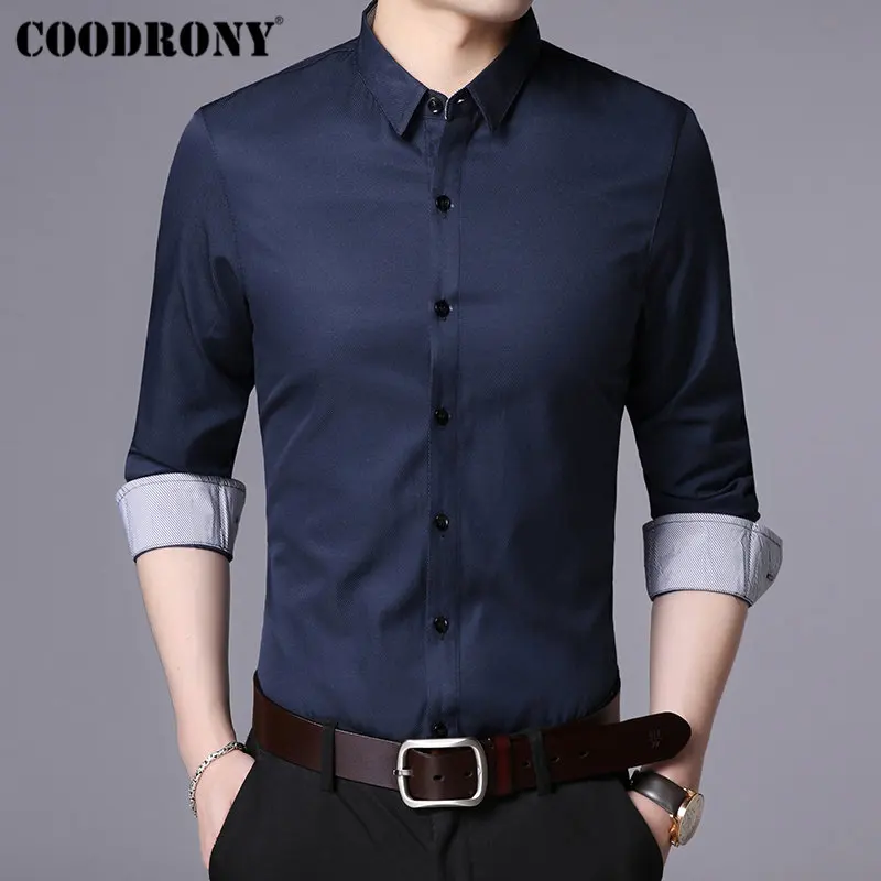 COODRONY, брендовая мужская рубашка, мягкий хлопок, Camisa Masculina, осень, Новое поступление, рубашка с длинным рукавом, мужская, деловая, повседневная, мужские рубашки, 96025 - Цвет: Тёмно-синий