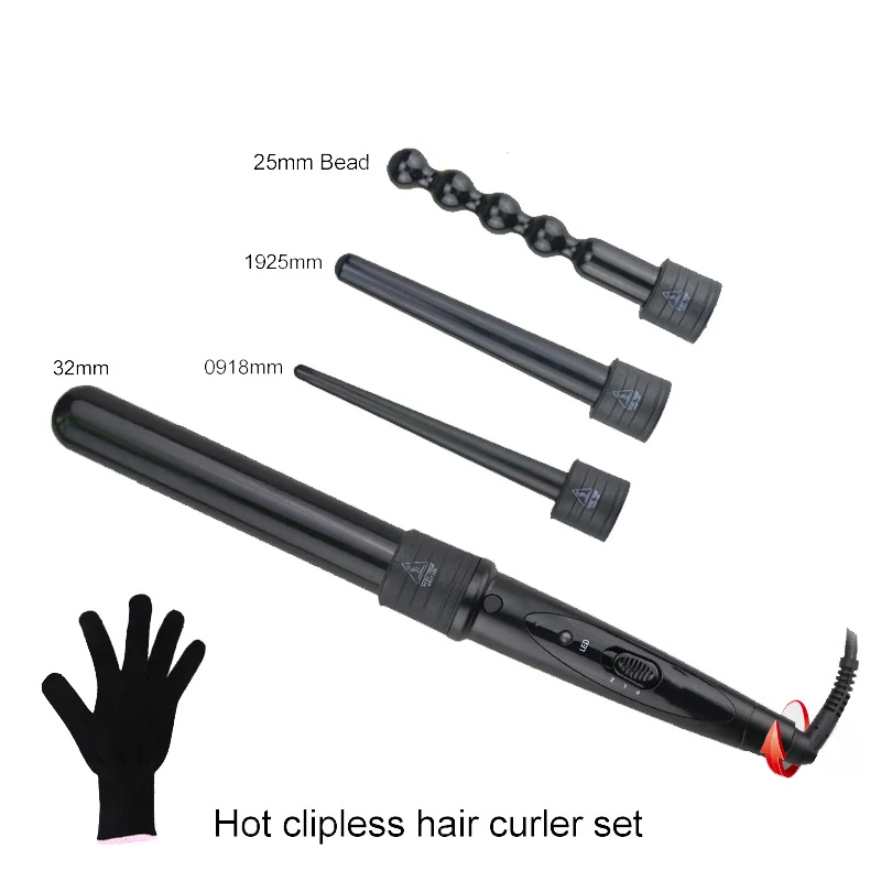 

4In1 LCD Hair Curlers Care Styling Curling Wand Interchangeable 4 Parts Clip Hair Iron Curler Set Curler Hair Styles Tool B42