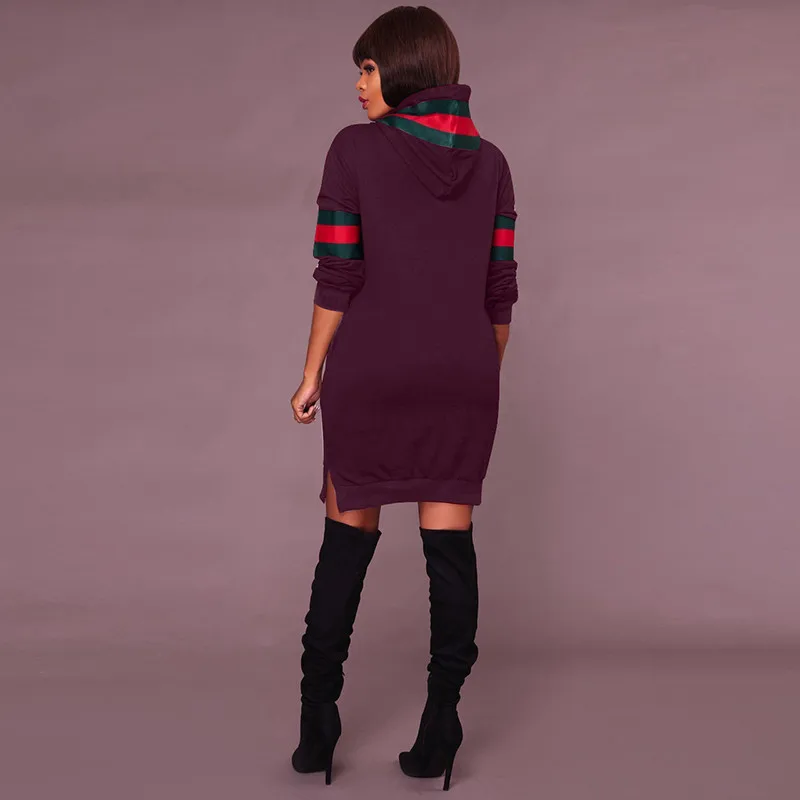 2017 Autumn Winter Casual Sweatshirt Dress Women Long Sleeve Black Striped Mini Hoodies Dresses Female Pullover Christmas Vestidos Hooded12