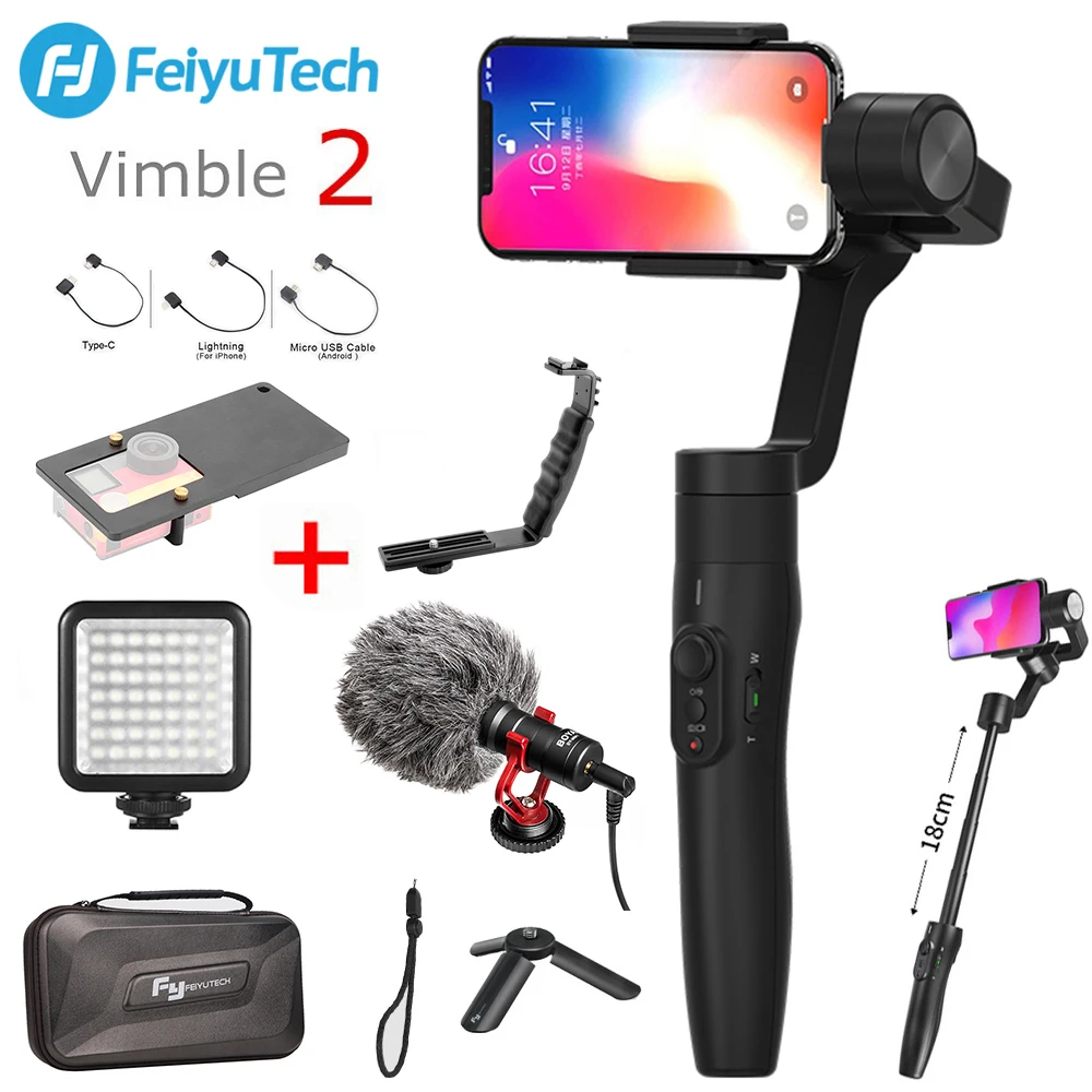 

FeiyuTech Vimble 2 Feiyu 3-Axis Handheld Smartphone Gimbal Stabilizer with 183mm Pole Tripod for iPhone XS X 8 7 XIAOMI Samsung
