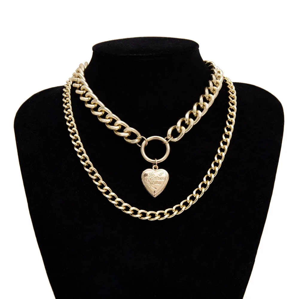 KMVEXO Punk Metal Heart Choker Necklace For Women Big Thick Chain Round Hollow Multilayer Pendant Long Necklaces Jewelry 2019 - Image 5