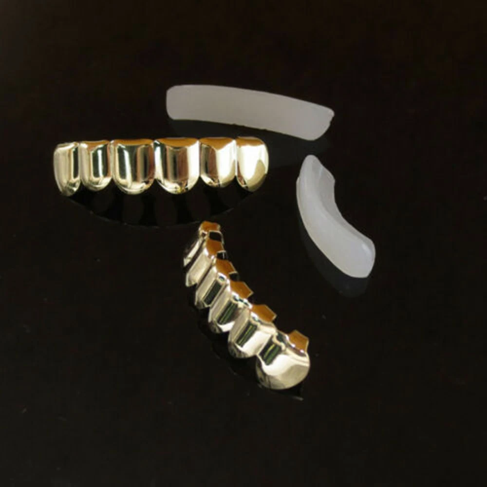 Заказные 14k позолоченные хип-хоп зубья решетки крышки верхней и нижней гриль Клык набор K-Pop Стиль