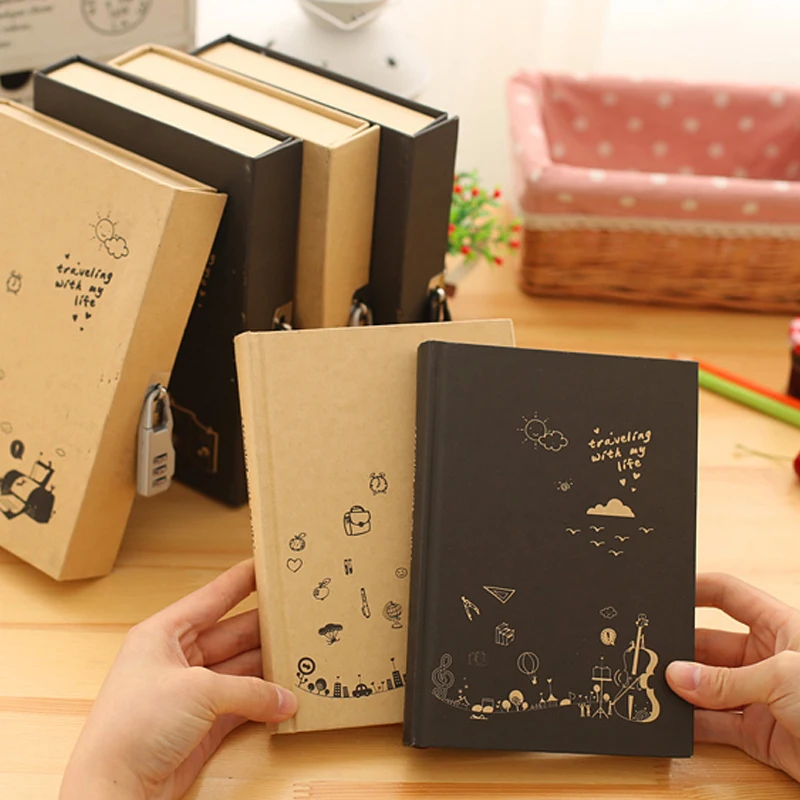 

boxed notebook vintage diary with lock hard cover daily memos cute with lock diary