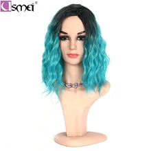 USMEI короткий парик Женские 16 дюймов натуральные волнистые накладные волосы термостойкий синтетический парик Омбре голубые парики 4 цвета выбрать косплей парик