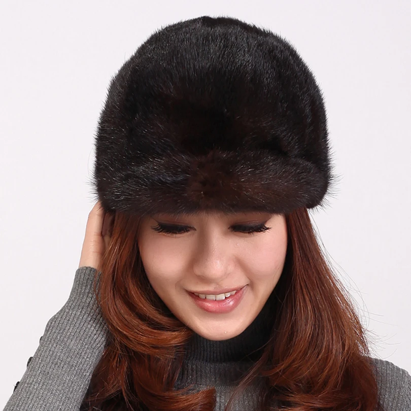 Женские козырьки, модные, gorro Feminino Inverno, одноцветные, зимние шапки, шапки для русской женщины, козырек, Повседневная теплая шапка с натуральным мехом для женщин