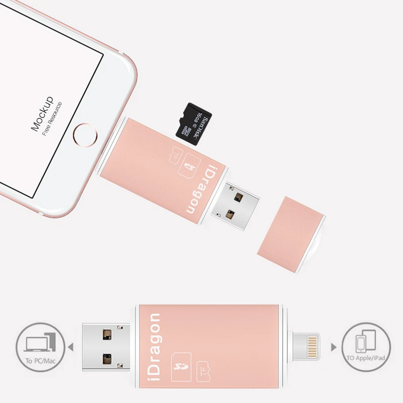 MicroSD SD TF USB2.0 MicroUSB Lightning I-Flash OTG Универсальный устройство чтения карт памяти дизайн для Ipad IPhone Android Phone ПК