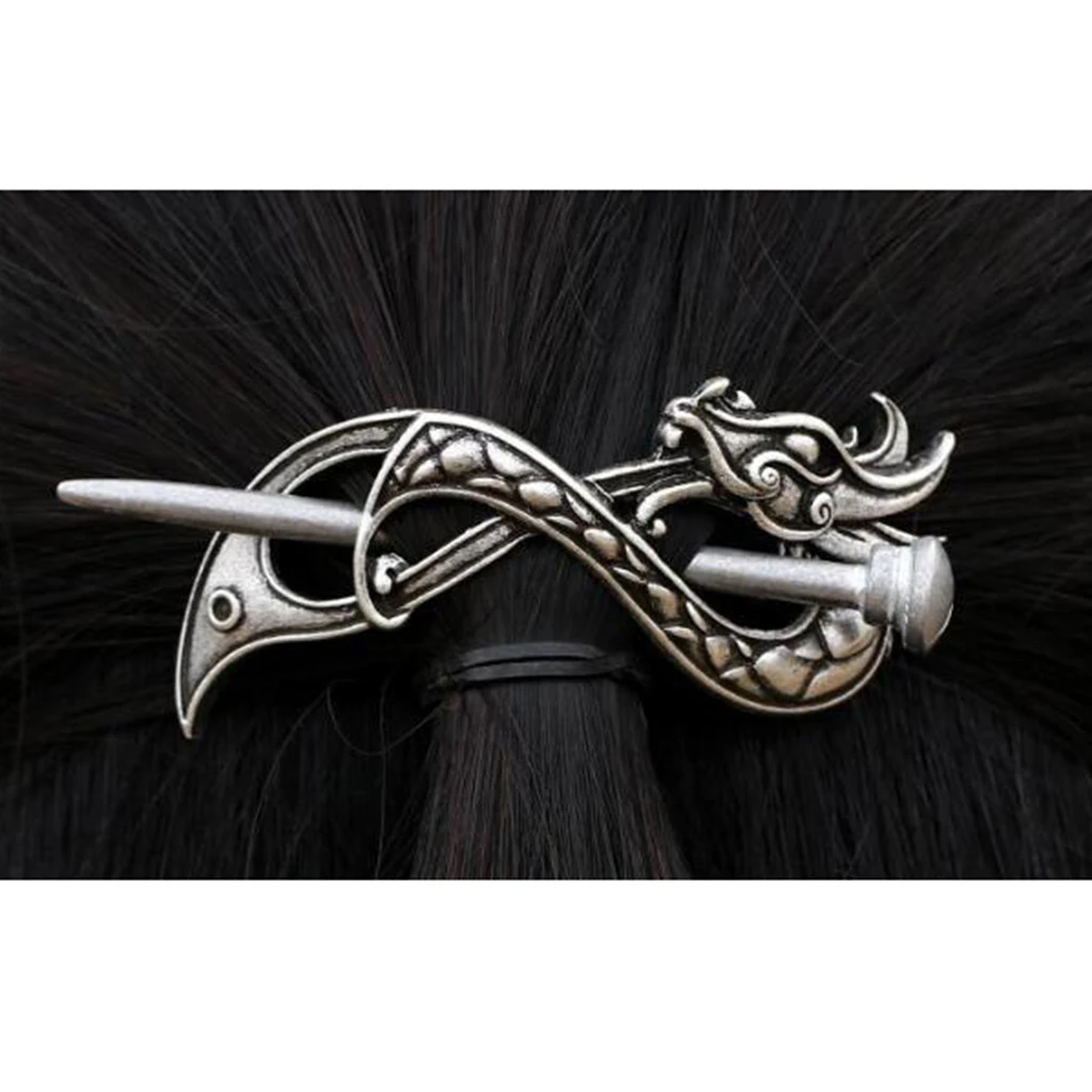 

Antique Silver Viking Norse Hairpins Viking Runes Hair Stick Barrette Retro Dragon Hair Clips for Long Hair Decor Jewelry