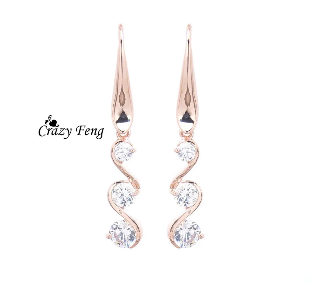 

Free shipping New Crazy Feng Gold-color Earrings CZ Crystal Dangle Drop Earrings Jewelry gifts For Women
